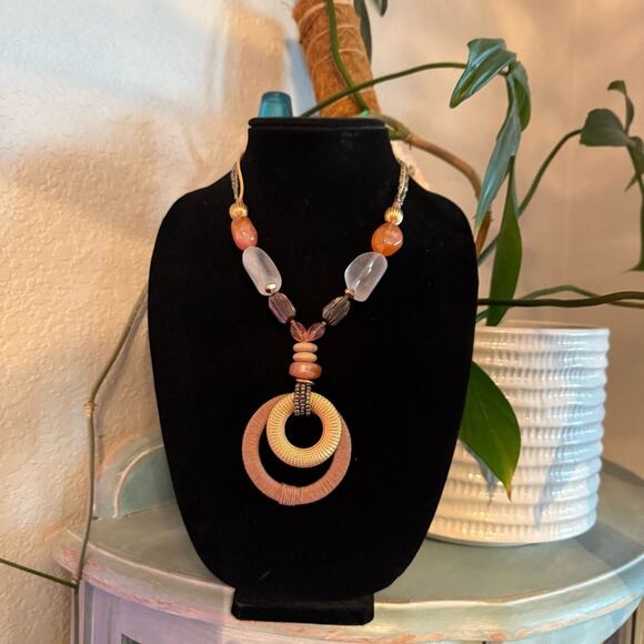 Chico’s Large Beaded Pendant Statement Necklace - Picture 4 of 8